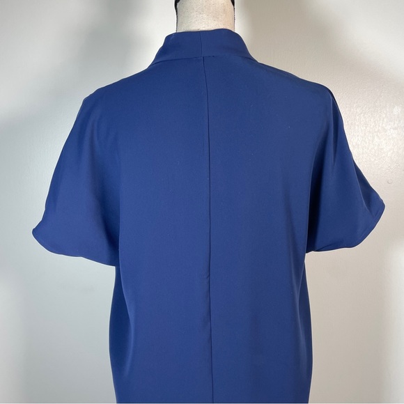 Land's End Navy Blue V Neck Short Cap Sleeve Crepe Shift Dress 4 - Picture 7 of 9